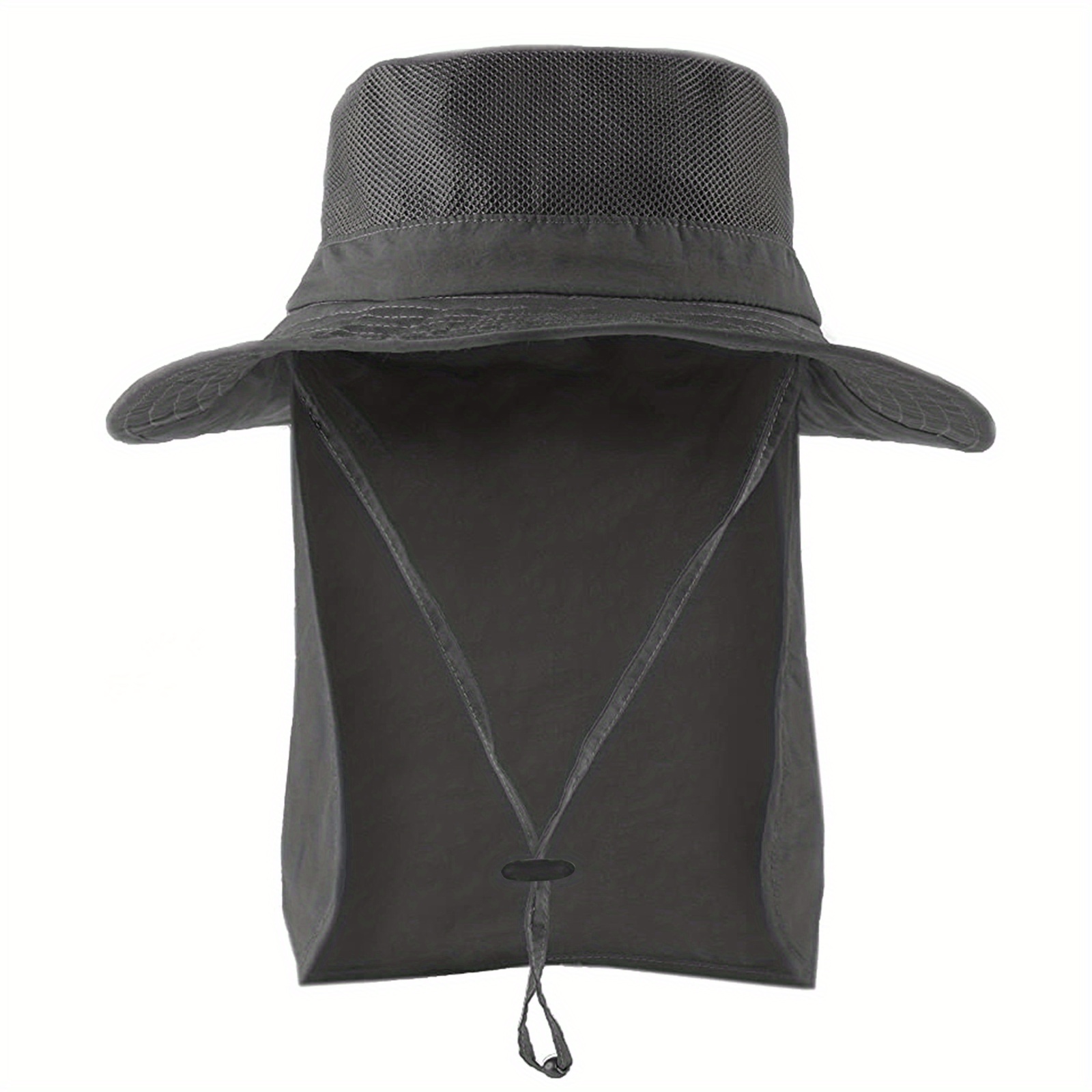 Grey Funky Sun Protection Hat, Men's Hat For Men Wide Brim Hiking Neck Flap Fishing Hat With