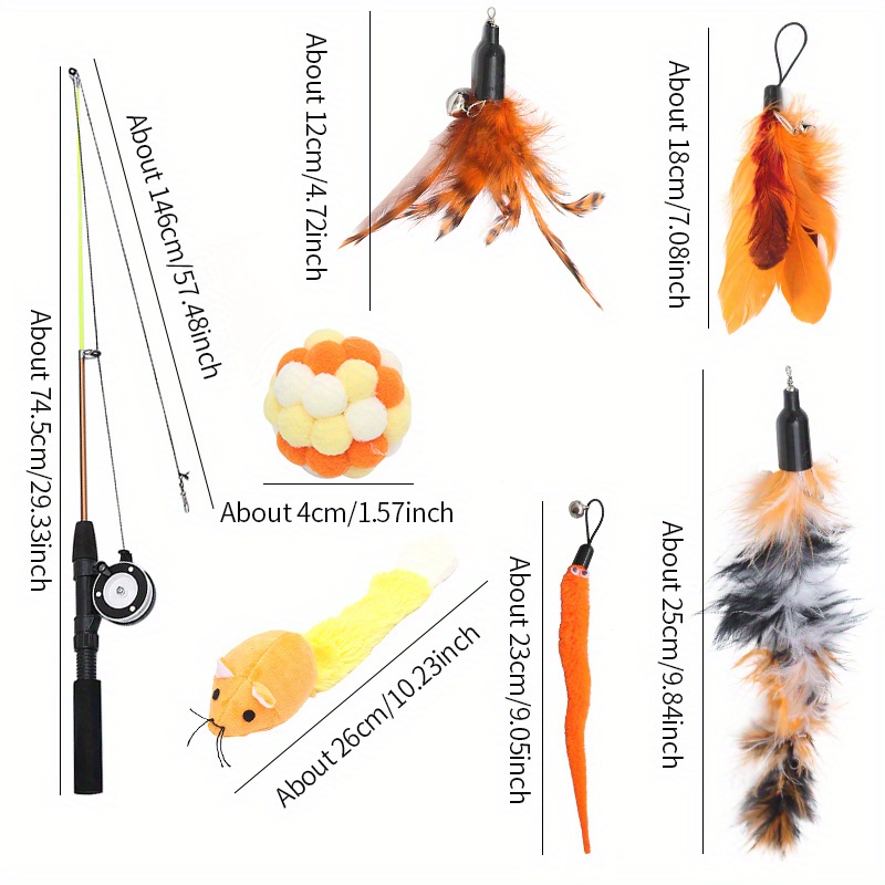 Cat Teaser Wand With Speckled Feathers Cat Chase Cat Fishing Pole