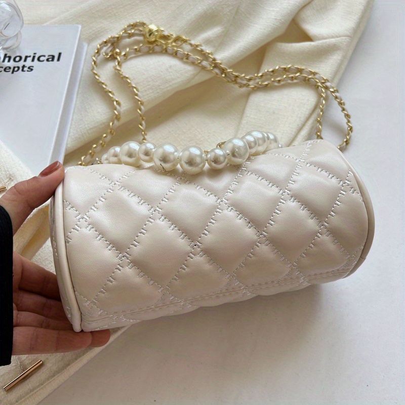 Fashion Pearl Bowknot Decor Weave Printing Tote Handbags For Mother Leather Crossbody  Bags Women's Shoulder Bags Ladies Purse, Fashion Handbags