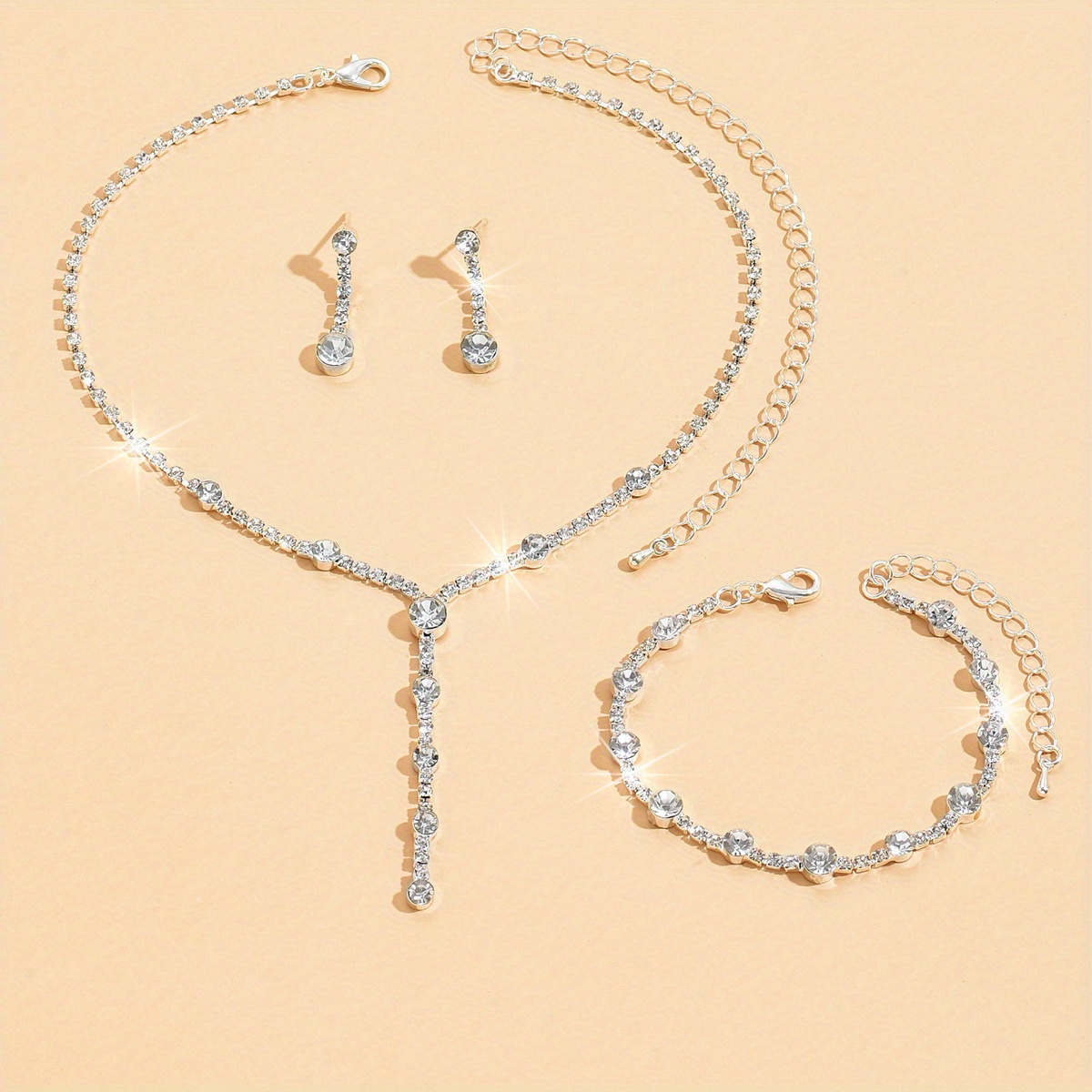 Yaomiao 2 Sets Women Rhinestone Crystal Jewelry Set Bridal Wedding Costume  Outfit Glitter Necklace Fringe Earrings Bracelet (Gold, Silver) - Yahoo  Shopping