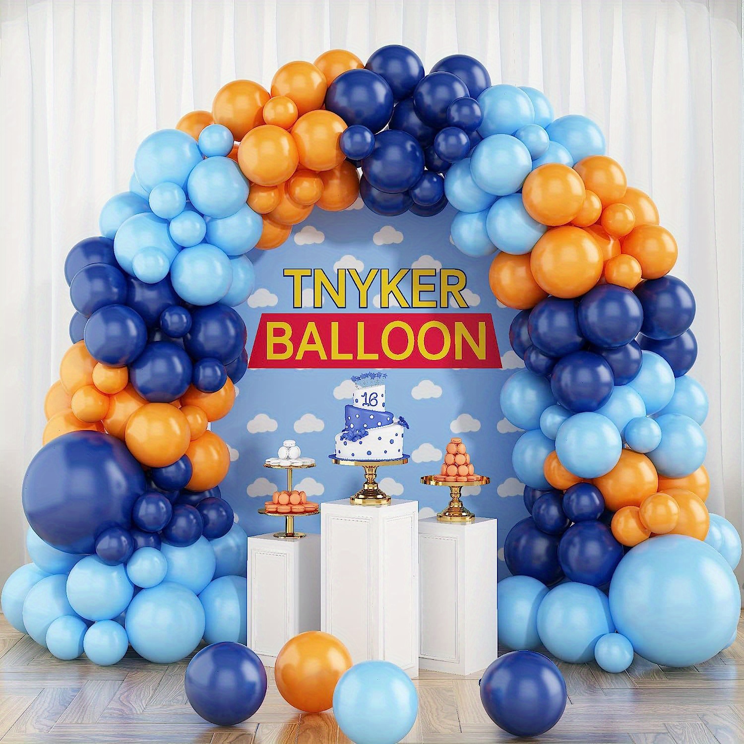 Kit de guirlande de ballons bleus, kit d'arche de ballon orange