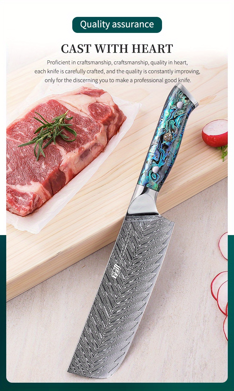 1pc chef knife 6 5 inch nakiri knife professional damascus steel blade abalone shell handle kitchen chef knife kitchen accessories details 10