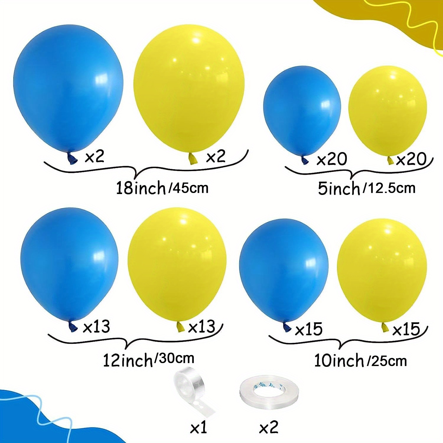 100pcs Royal Blue And Yellow Balloon Arch Kit With Different Sizes 18 ...