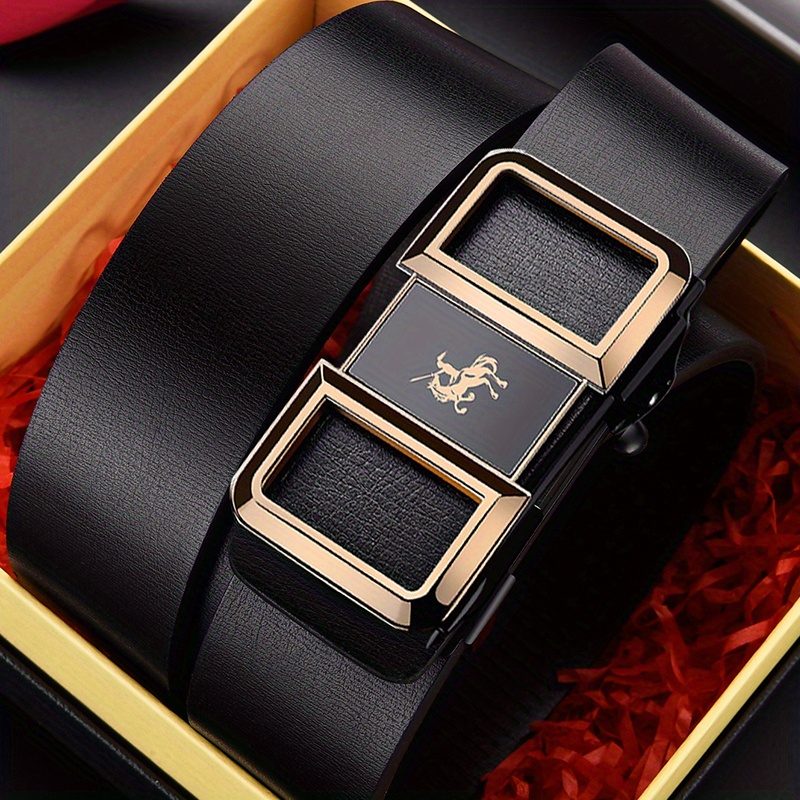 1pc Men's Pu Leather Automatic Buckle Belt, Suitable For Casual/business/ dress Wear