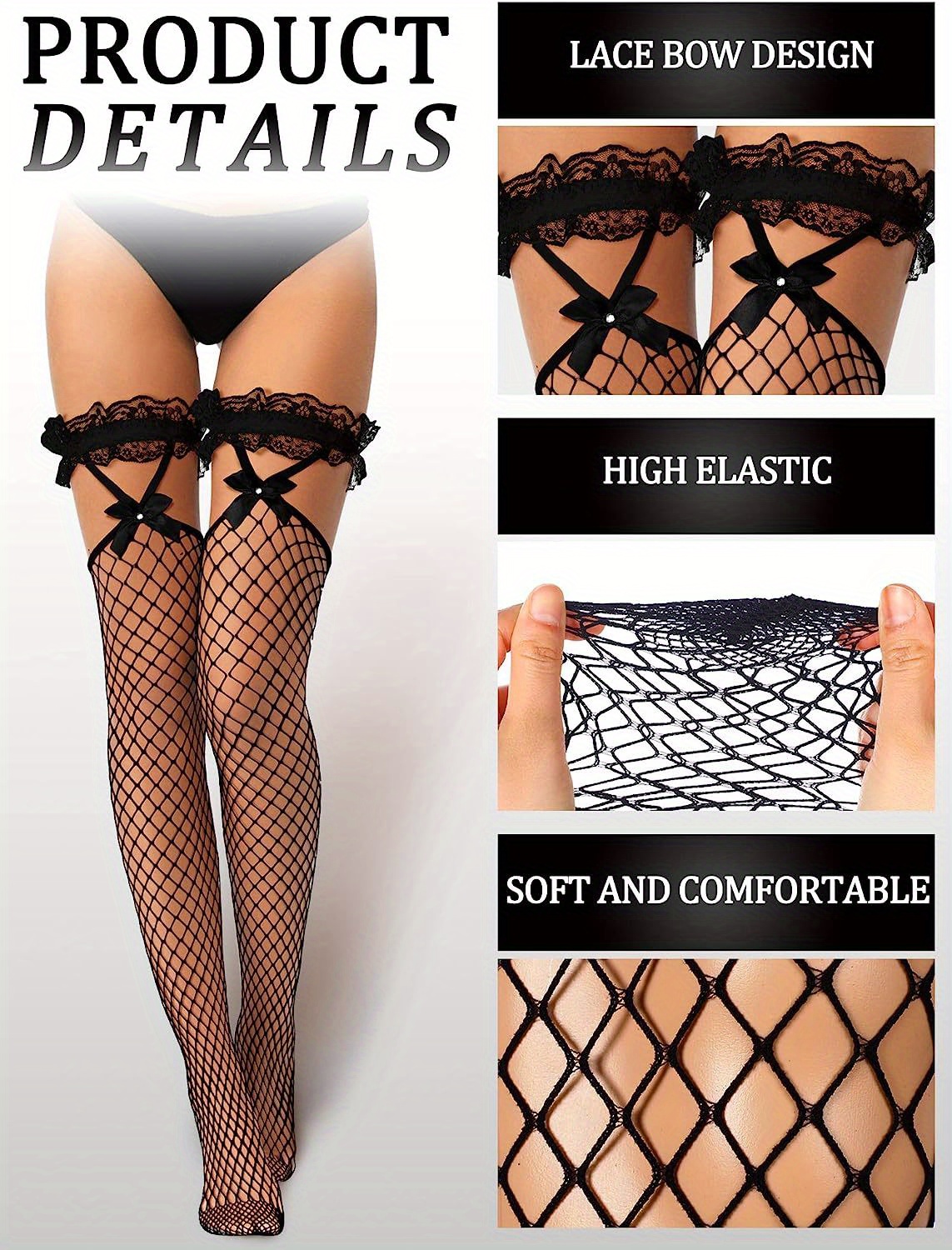 Buy Women's Thigh High Stockings Rhinestone Fishnet Elastic