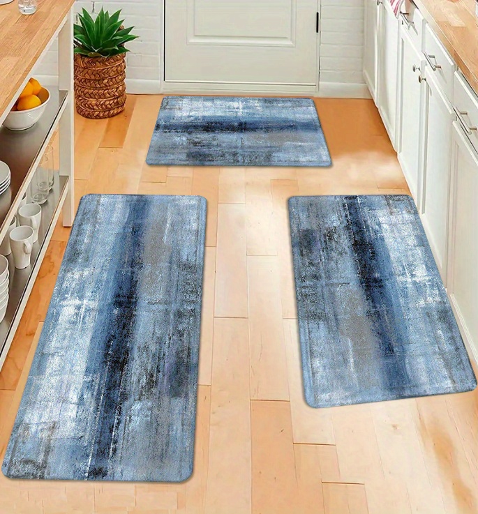 1pc denim blue tie dye kitchen mat   polyester hand wash only stylish   floor mat for modern kitchens kitchen rugs details 2