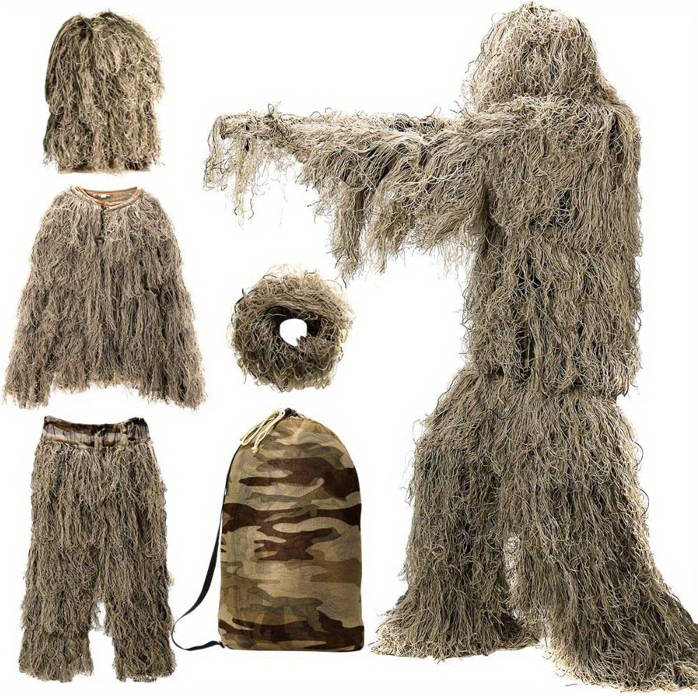 Ghillie Suit, 5 in 1 camouflage suit, outdoor lightweight camouflage suit, for jungle hunting, CS, bird watching, or Halloween.