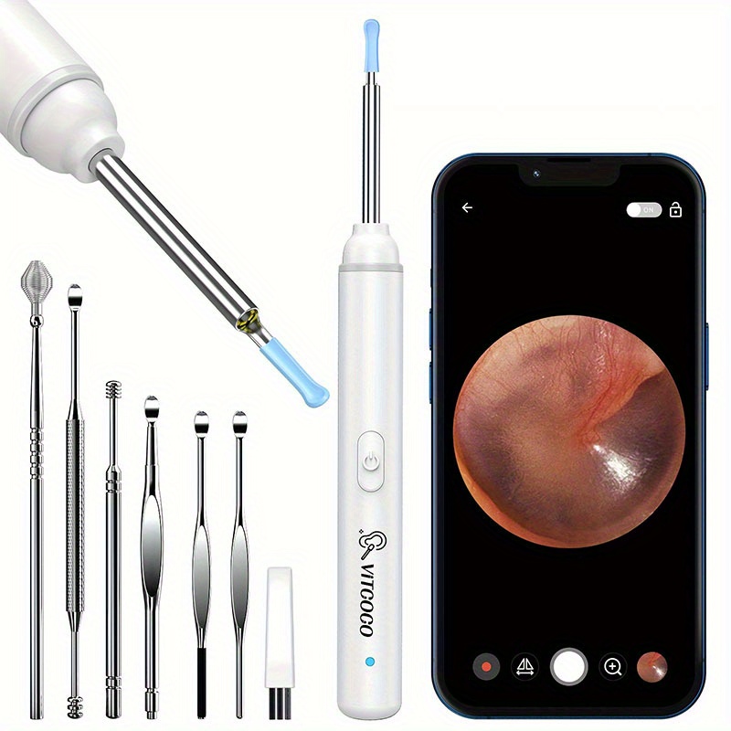  Herramienta de eliminación de cera de oído, limpiador de oídos  con cámara, otoscopio con luz, cámara de cera de oído con 1080P, cámara de  oído para iPhone, iPad, teléfonos Android 