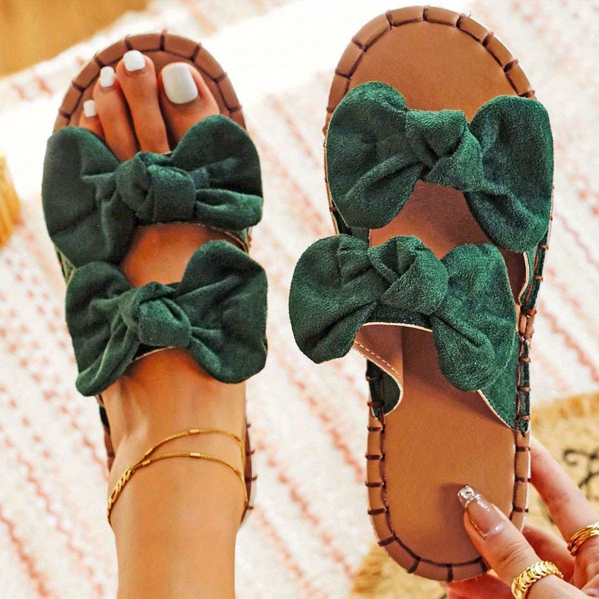 Women slides 2 straps comfy bow slide sales sandals