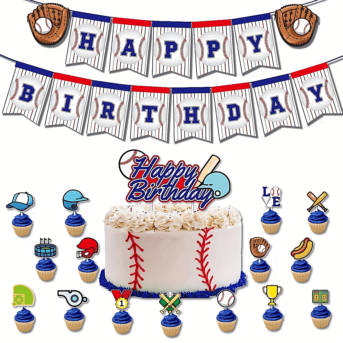 Baseball Cake Decorations Sports Theme Party Decoration Supplies Baseball Themed Happy Birthday Cake Topper Party Decorations