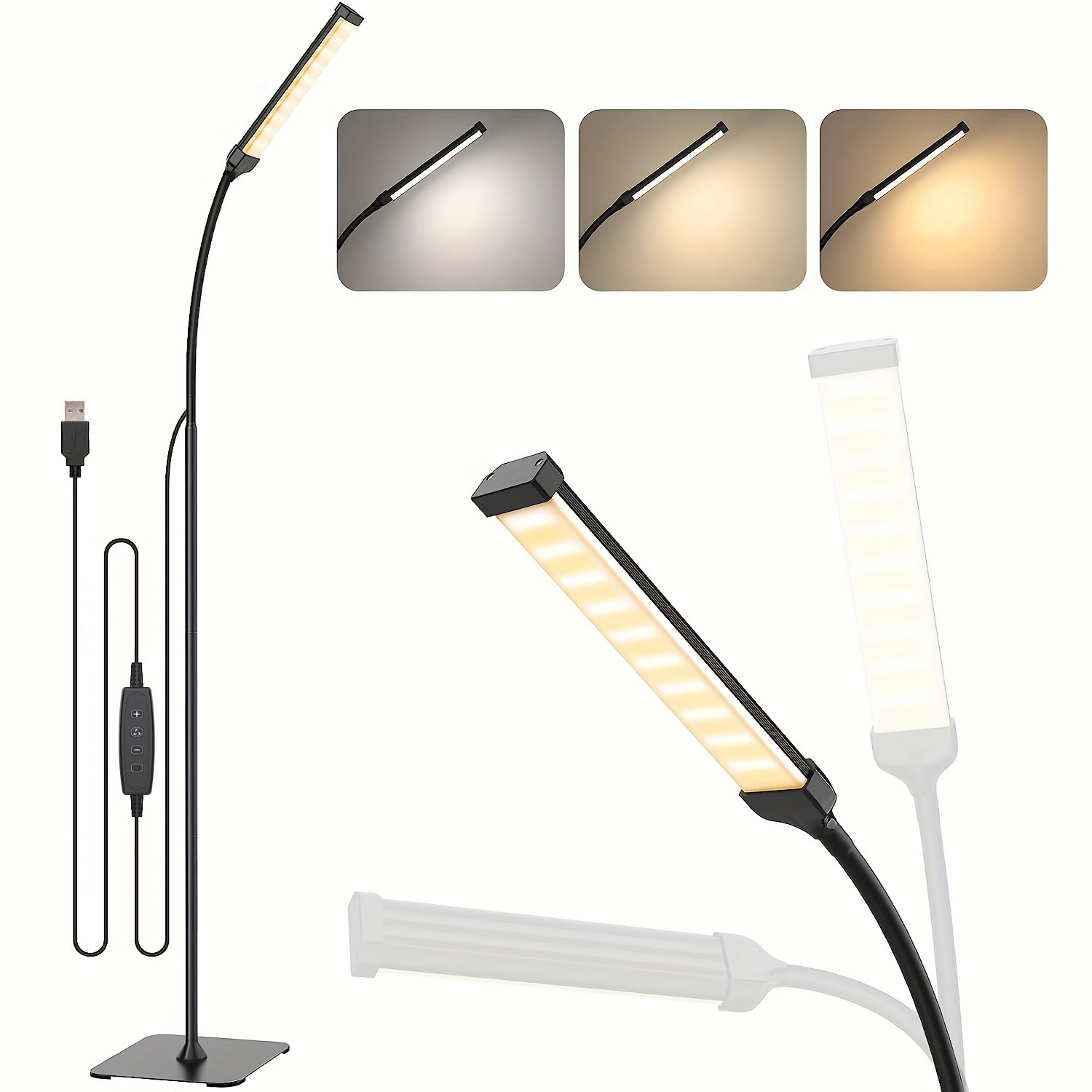 Schwanenhals Arbeiten USB-LED-Lampe Und Dimmbar 10 Make-up 1pc Verstellbarer Temu Austria Farbtemperatur Einstellbar Lesen, Zuhause, Helligkeitsstufen Für Stehleuchte LED-Stehlampe, -