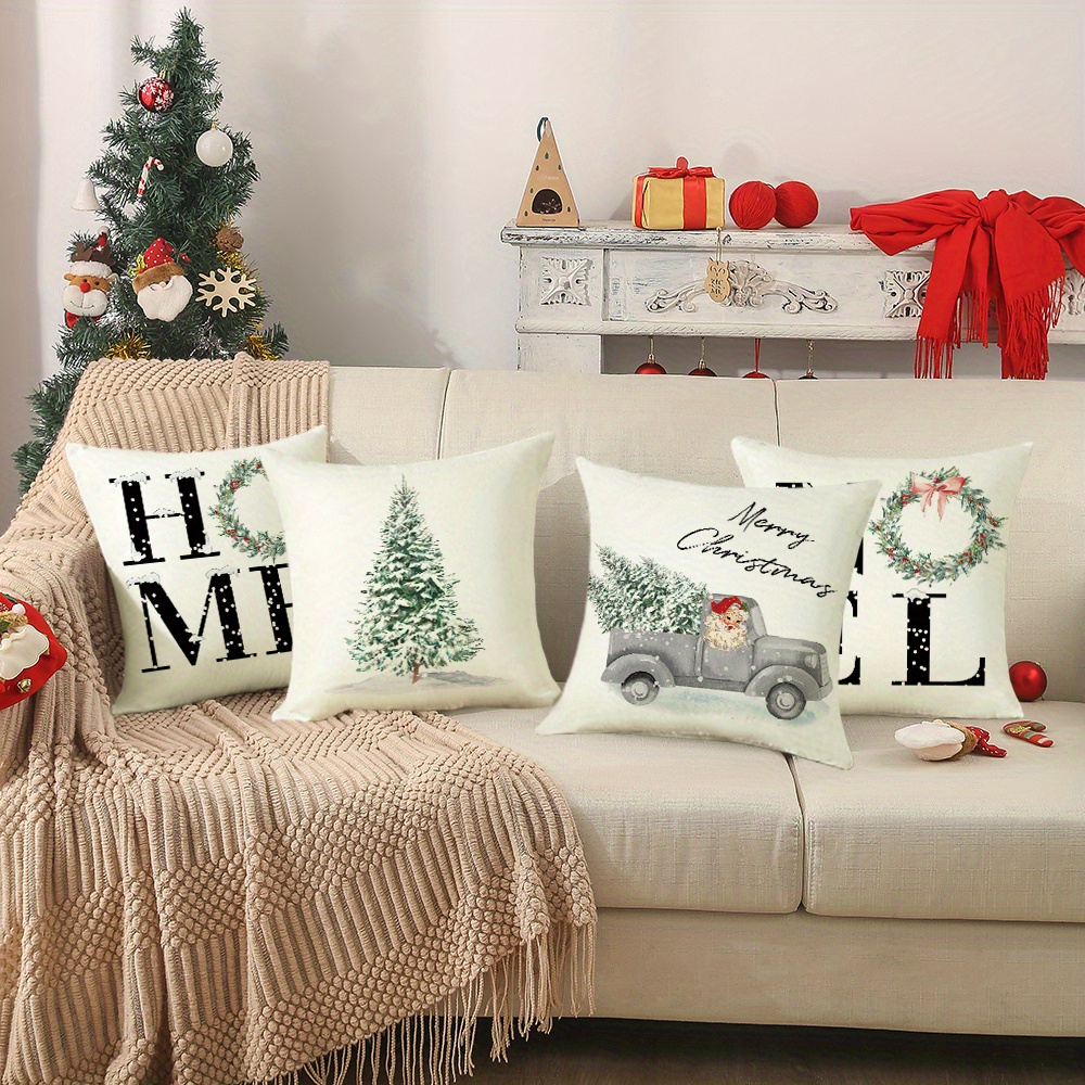 Square Christmas Pillow Cover Christmas Tree Cushion - Temu