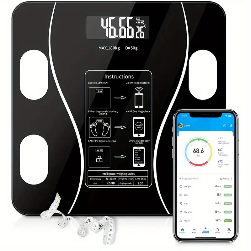 Smart Scale For Body Weight, Bt Type-c Rechargeable Body Fat Scale With Tft  Display, Accurate Body Fat Muscle Mass Biometric Analysis, Digital Bathroom  Measurement Device For Fitness,, With Fitness App - Temu