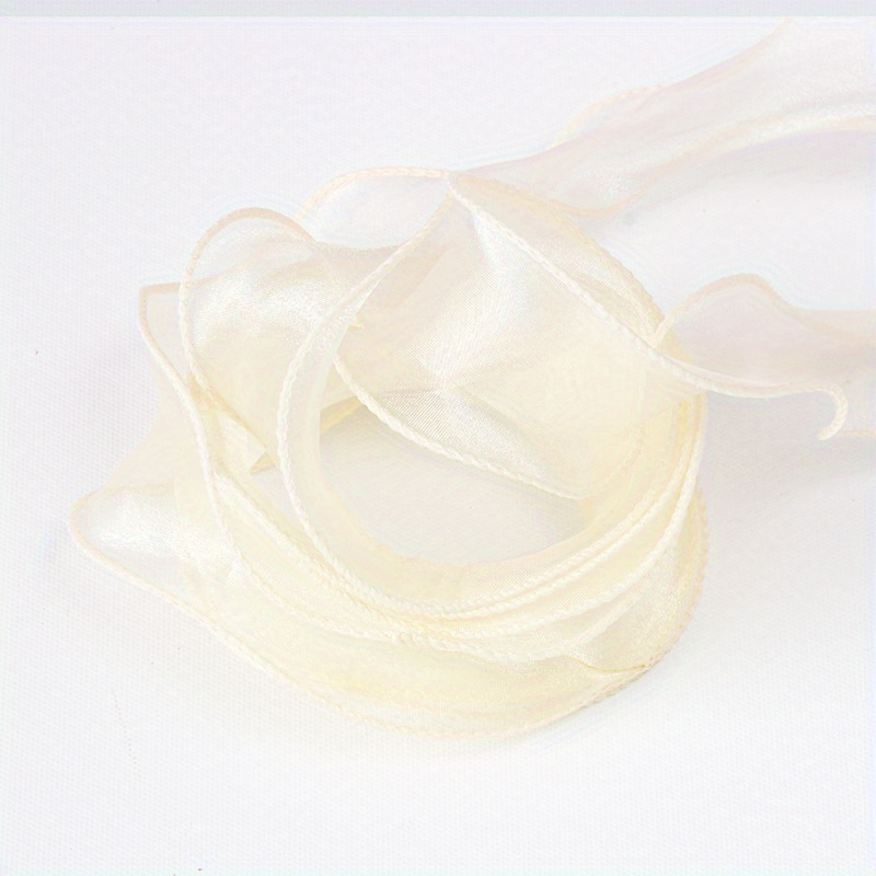 3/8 Ivory with Gold Edge Organza Thin Pull Bow String Ribbon (25 Yard)  Gift Wrapping Favor Decorating 