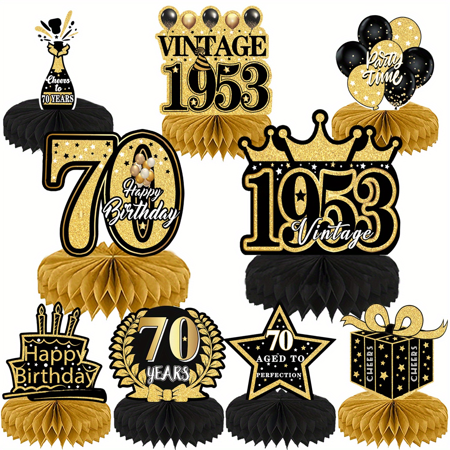 50th birthday party  Black and gold party decorations, Birthday party  decorations, White party decorations
