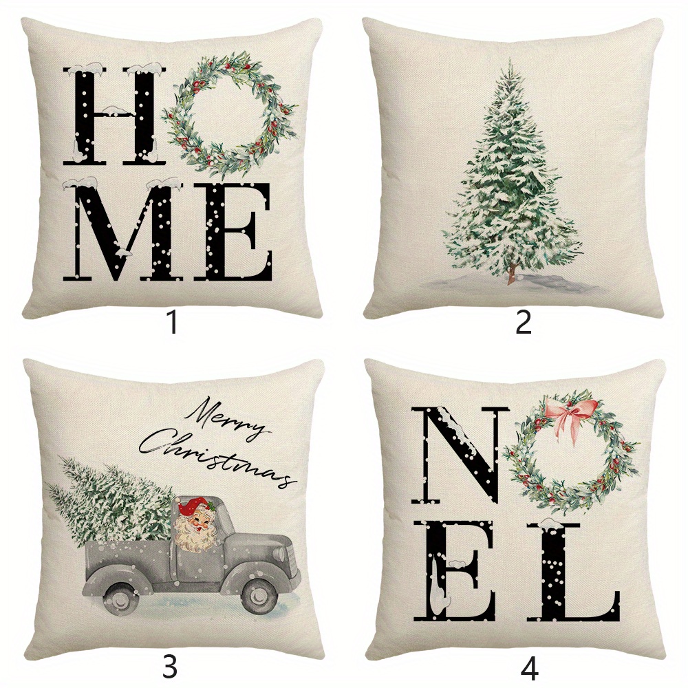 Modern Christmas Theme Cotton Drill Pillows in 3 Sizes: Square and a Lumbar Pillow  Insert Included A Nook & Nova Exclusive 