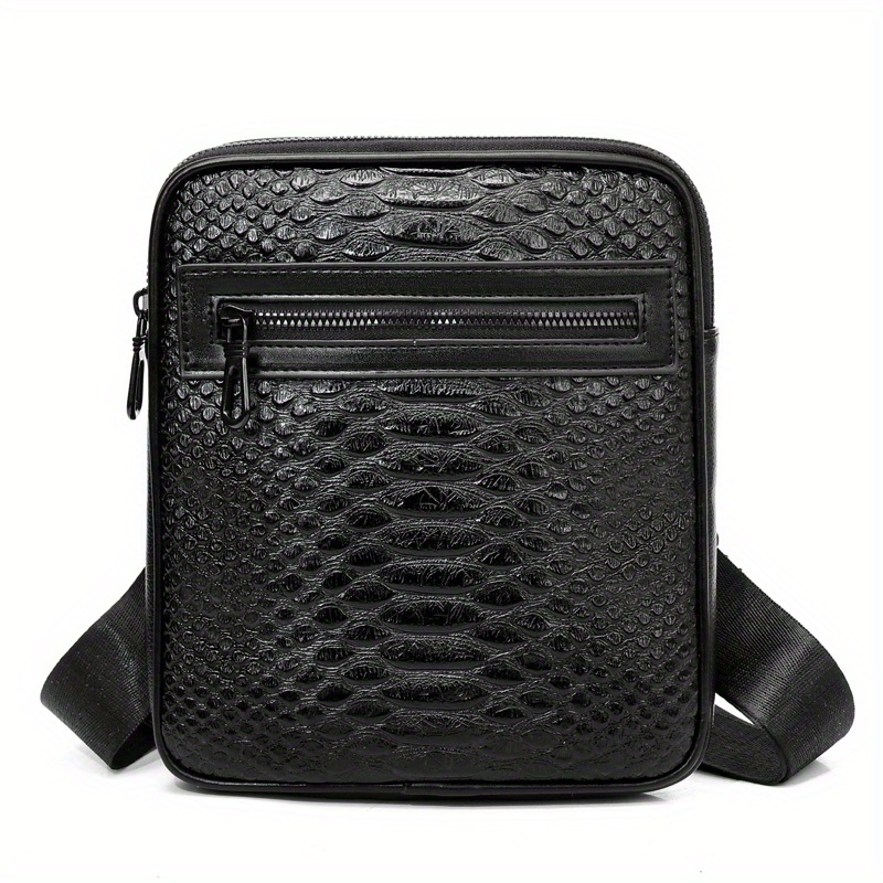 Men's Crocodile Pattern Shoulder Bag Small Square Crossbody