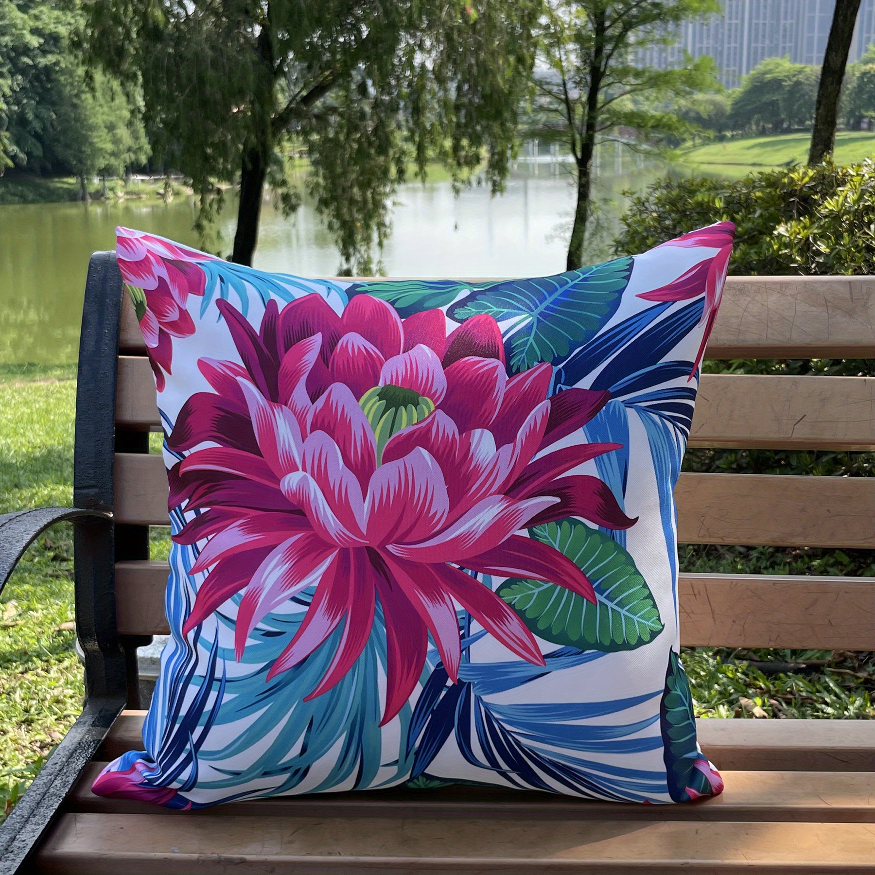 Outdoor Set of 4 Waterproof Throw Pillow Covers 18x18 Inches, Pink