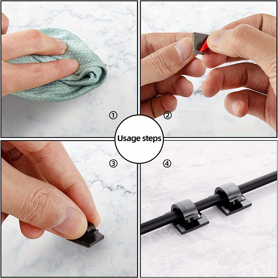 50pcs NEW Adhesive Cable Clips Upgraded Wall Wire Holders For Cable Management For PC, Wall, Under Desk, Christmas Lights Clip Indoor/Outdoor, Car, Dash Cam, Ethernet, Electric Wires Small