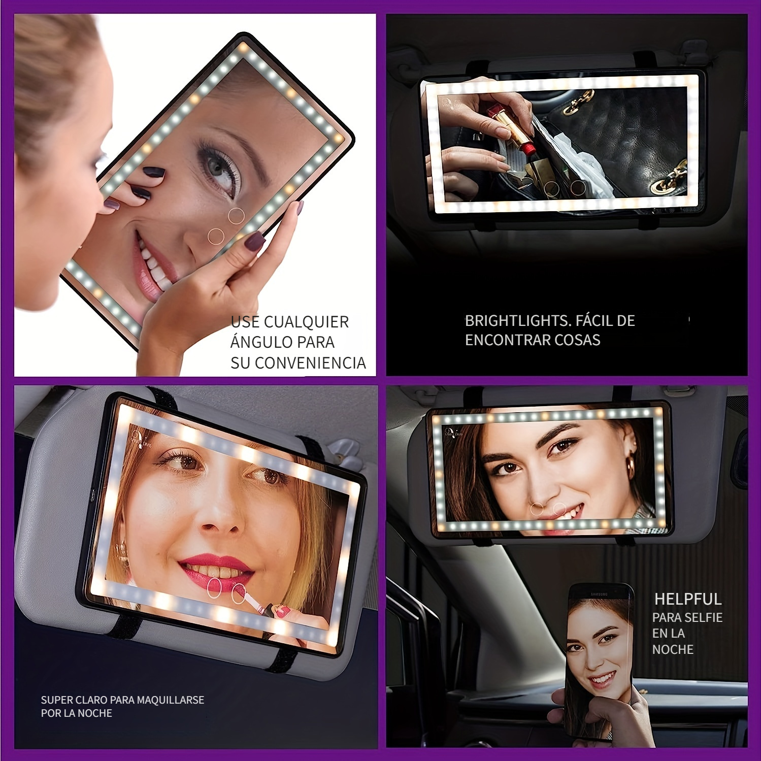 Espejo de maquillaje para Interior de coche con luz LED, visera automática,  espejos cosméticos HD, tocador Universal para coche, parasol, espejo