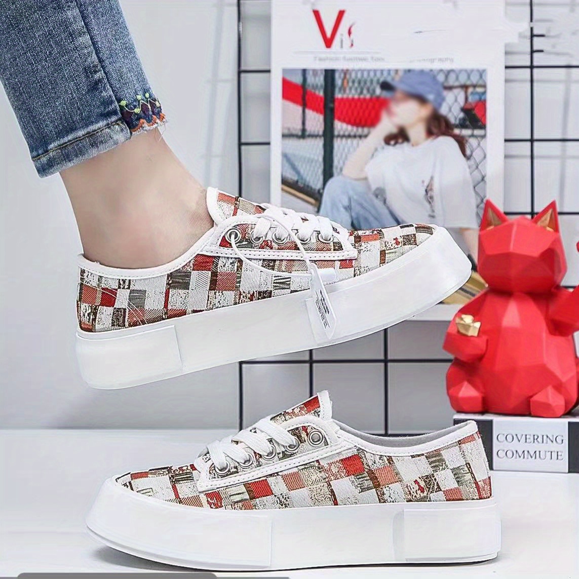 Women's Colorful Checkered Canvas Shoes, Trendy Low Top Slip On Skate Shoes,  Casual Flat Walking Shoes - Temu Hungary
