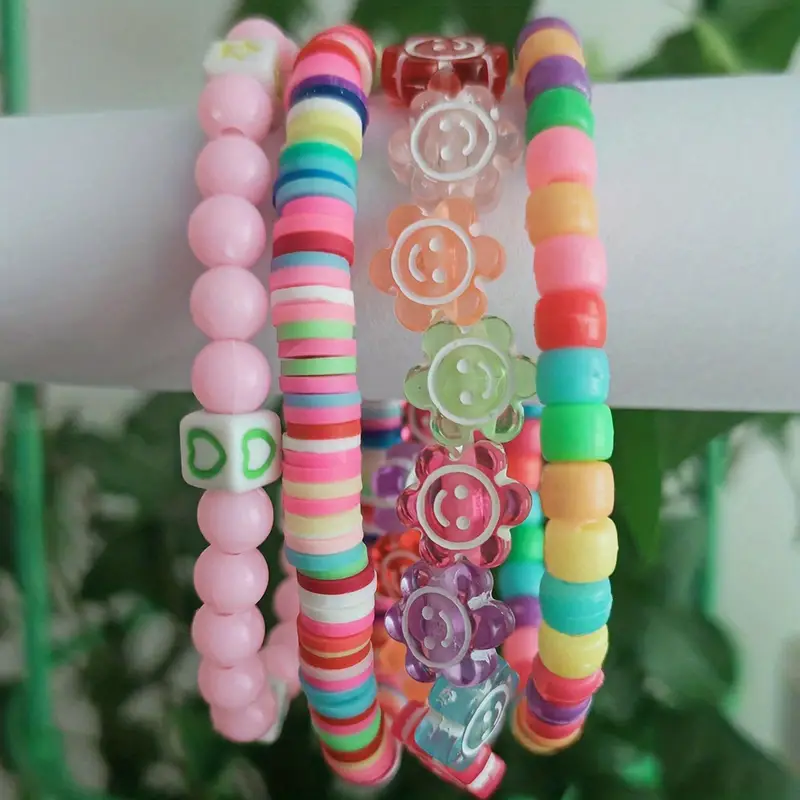 Colorful Stackable Beaded Bracelets For Kids Girl's Plastic - Temu