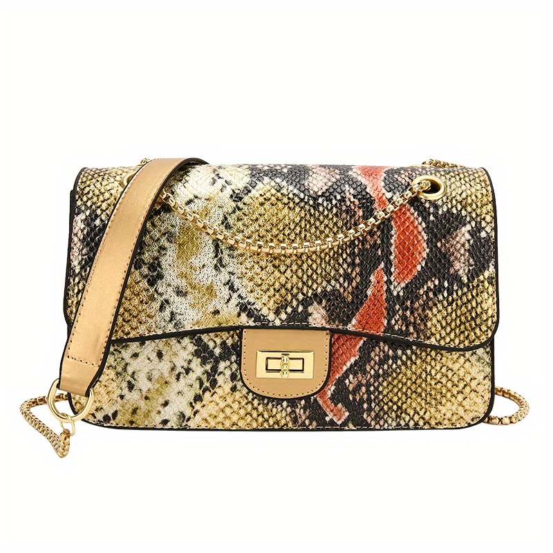 Colorblock Snake Skin Pattern Bag, Cross Patched Pattern Square