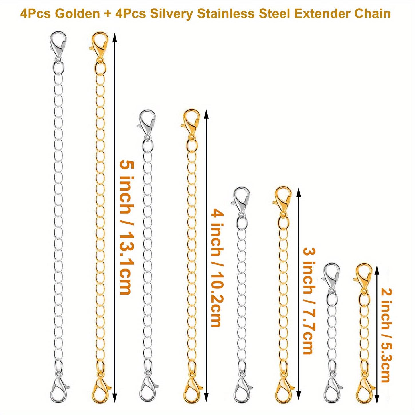 Golden Silvery Stainless Steel Necklace Extenders Chain - Temu