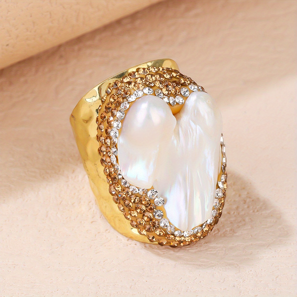 Baroque Style Ring Inlaid Freshwater Pearl 14k Plated - Temu