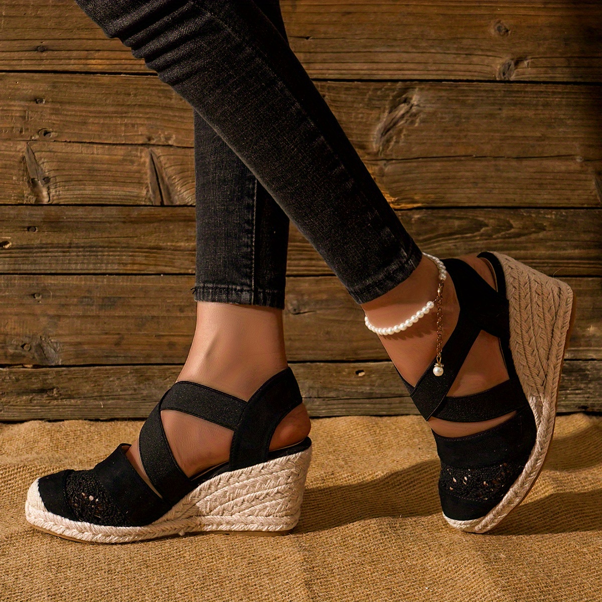 Women's Wedge Espadrille Shoes Closed Toe Lace Crossover - Temu