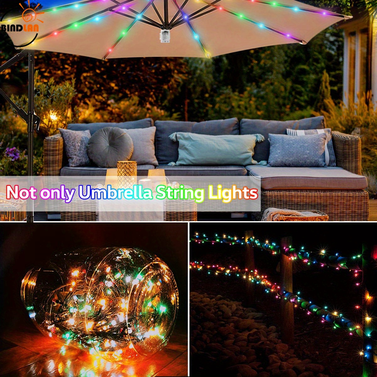 1 pack patio umbrella string light 8 brightness modes 104 leds at 3aa battery operated waterproof outdoor umbrella pole light for patio umbrellas camping tents multi colored details 2