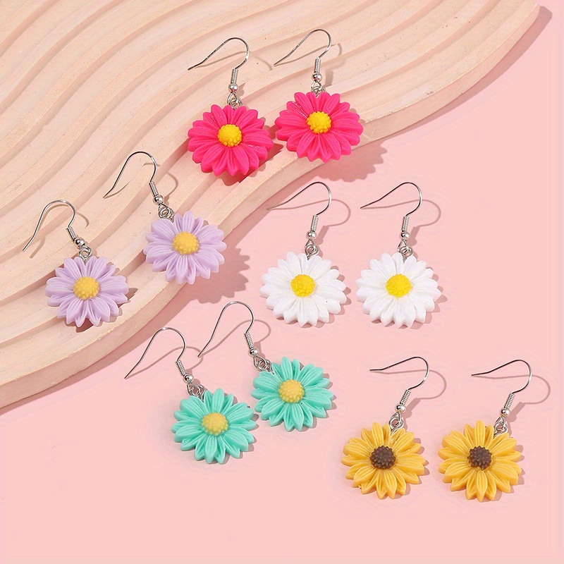 Cute Candy Color Small Flower Earrings 5 Pairs