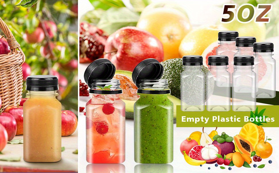 Reusable Pet Plastic Juice Bottles With Leak-proof Lids -,,,, - Perfect For  Juicing, Smoothies, Milk, Salad Dressing, And More - Clear Drink Containers  For Beverages And Food Grade - Temu