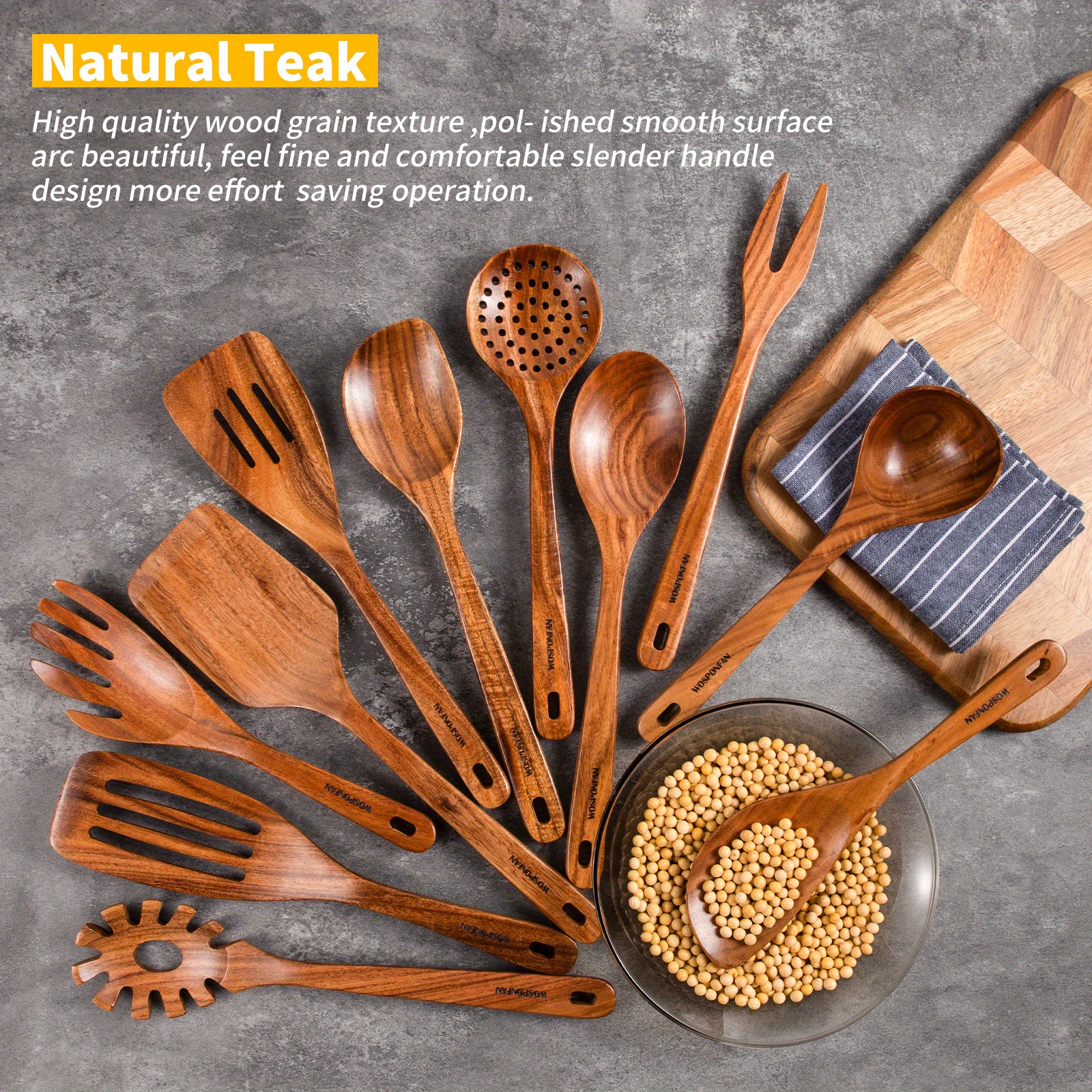 7pcs Wooden Cooking Utensils For Kitchen, Nonstick Non Scratch Natural Teak  Wooden Utensils For Cooking, Back To School Supplies