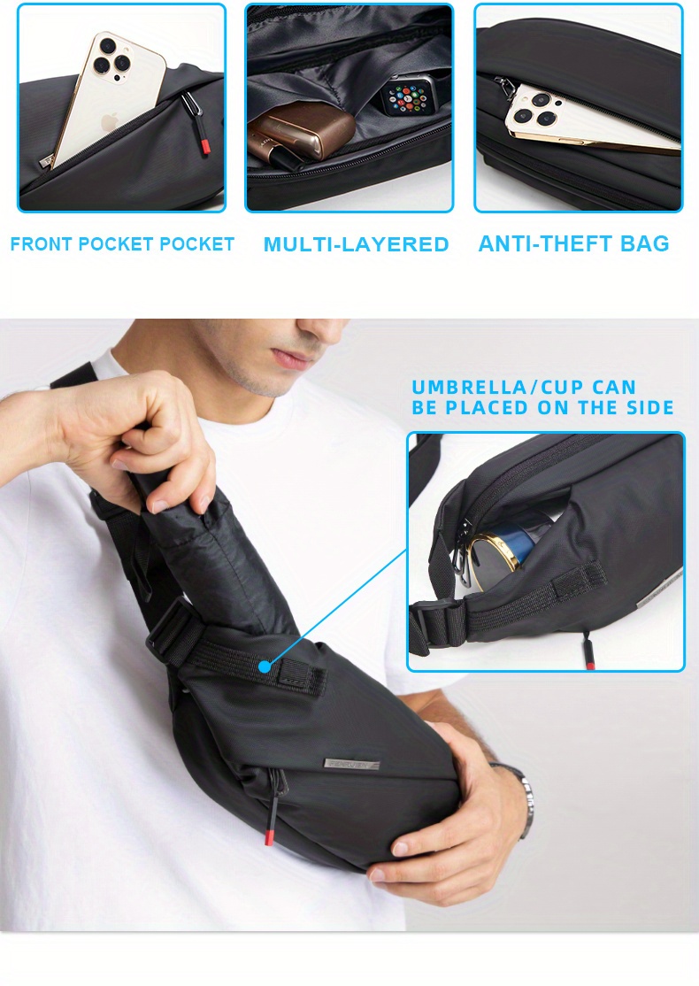 FENRUIEN Men'S Shoulder Crossbody Bag, Trendy Chest Bag, Casual Waist Bag, Lightweight Functional Street-Style Small Bag for