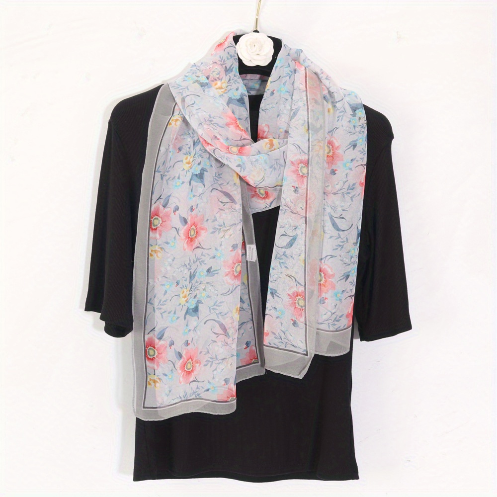 Floral Printed Scarf Lightweight Silk Shawl Sheer Scarf