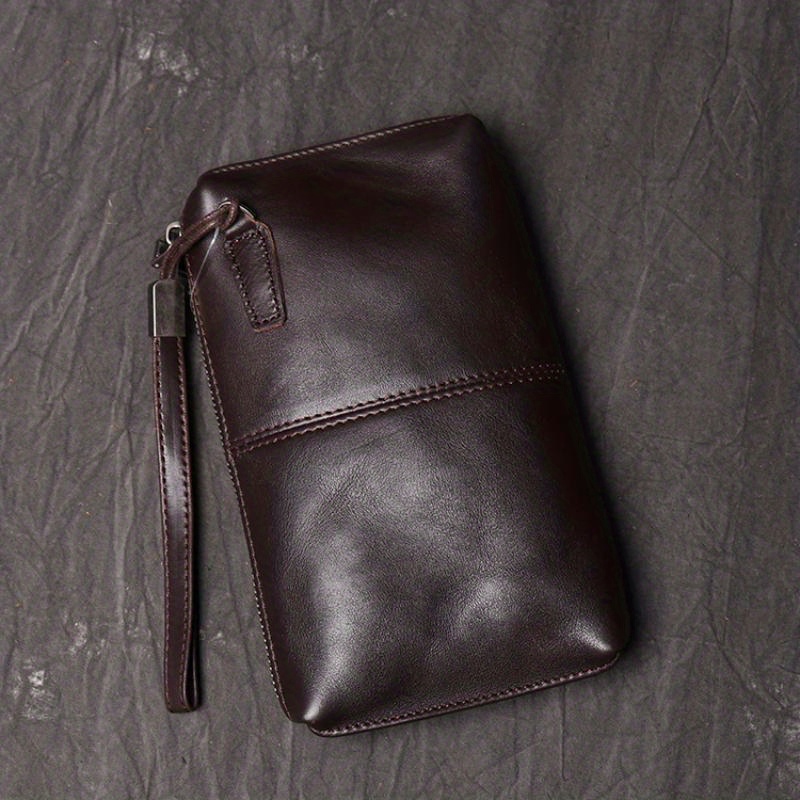 Bolso de mano de cuero genuino para hombre, cartera larga informal