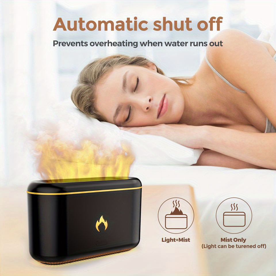 1pc 300 ml flame essential oil diffuser ultrasonic cool mist air humidifier with flame lights 2 modes waterless auto off for bedroom office living room car accessories home decor room decor travel essentials details 3