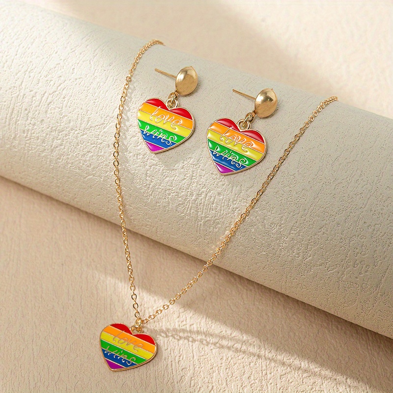 Earrings Plus Necklace Preppy Jewelry Set Rainbow Color Flag - Temu