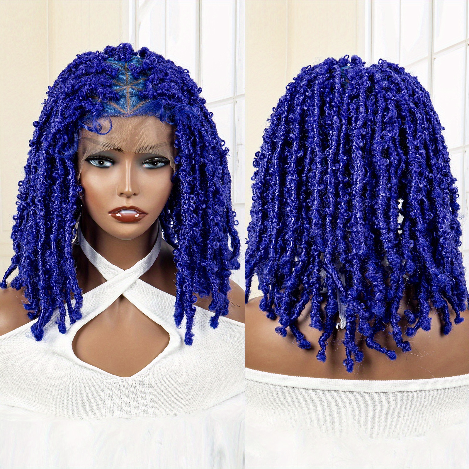 Blue Long Faux Locs Crochet Hair Wigs White Baseball Cup - Temu