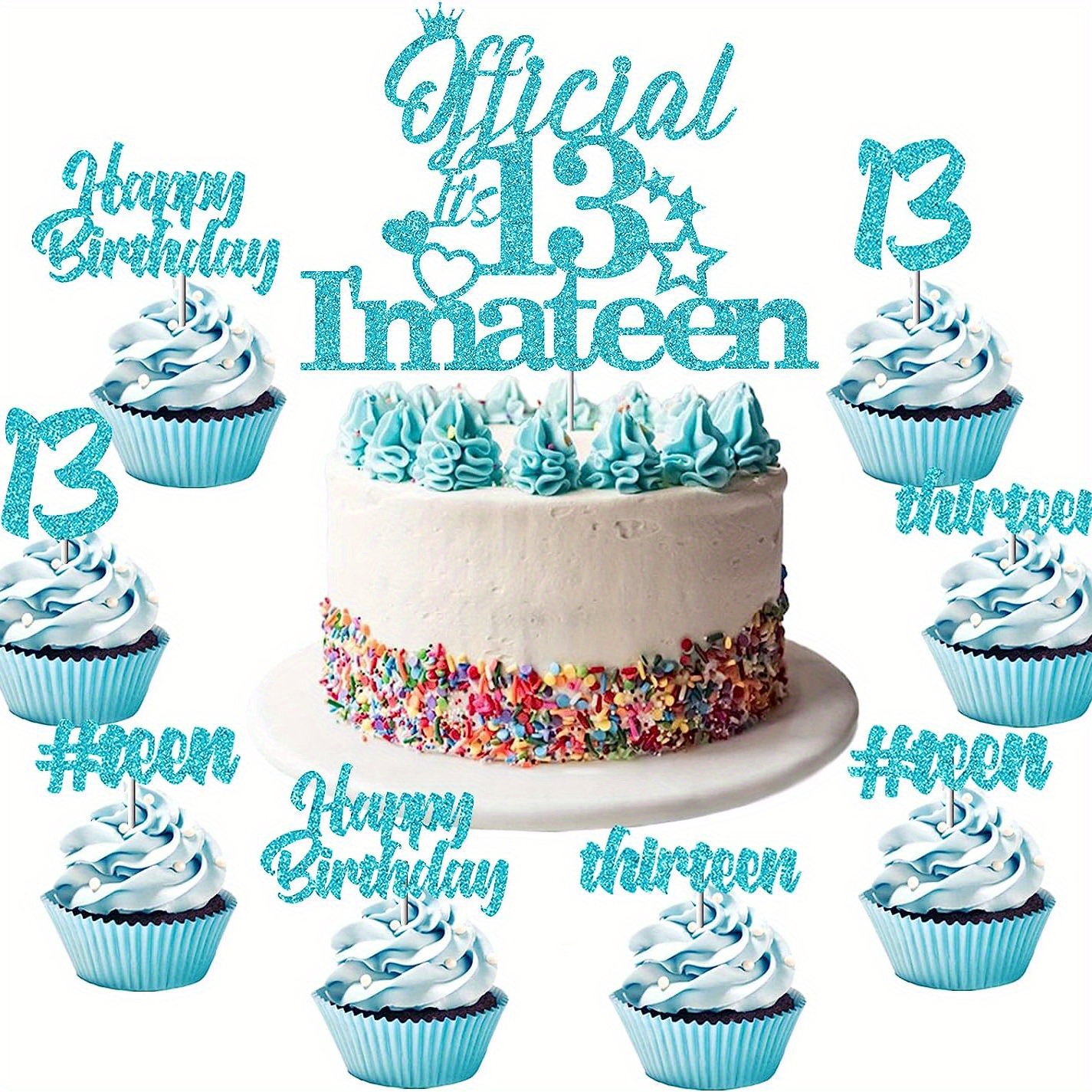 13th Birthday Cake Topper Cupcake Toppers Glitter Teenager - Temu