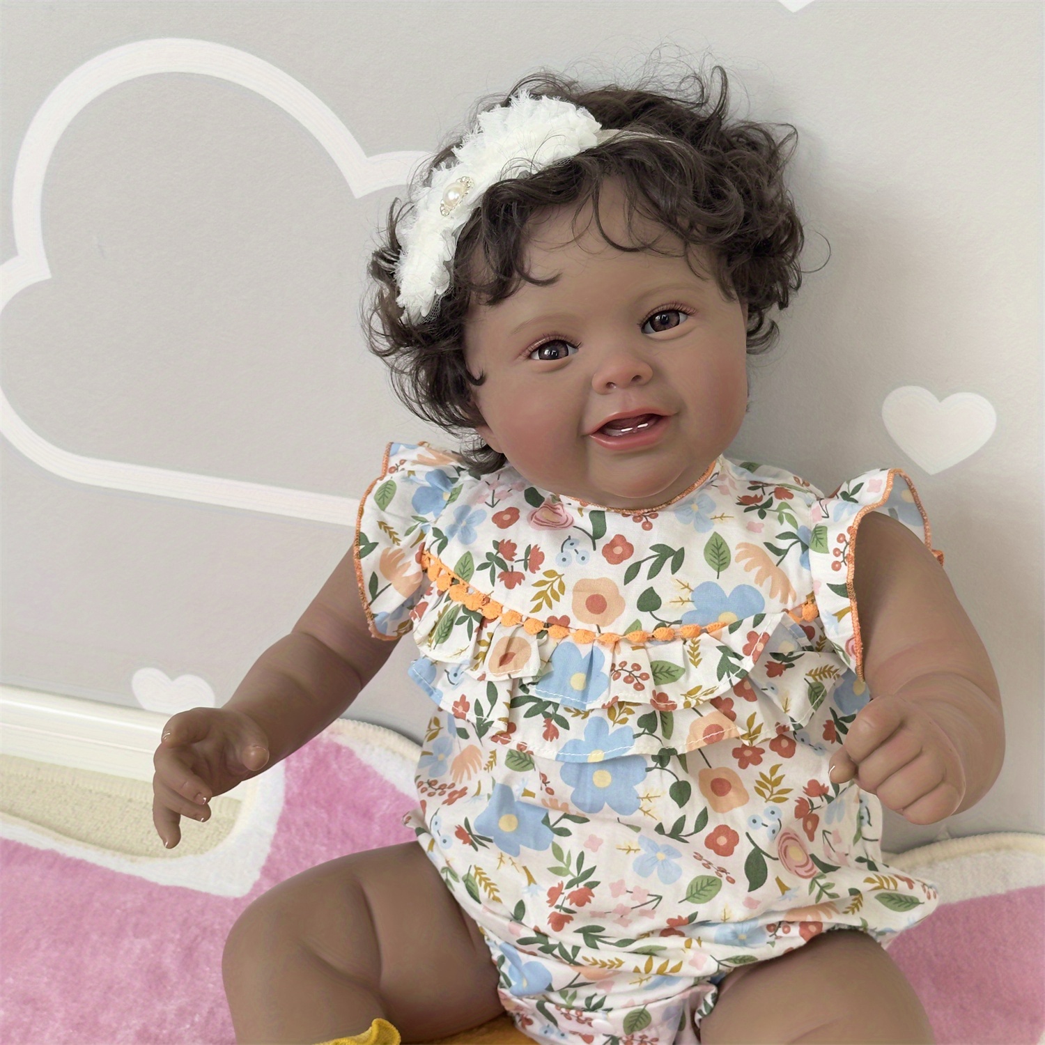 Adorable Handmade Reborn Doll Smiling Face Dark Brown Skin - Temu