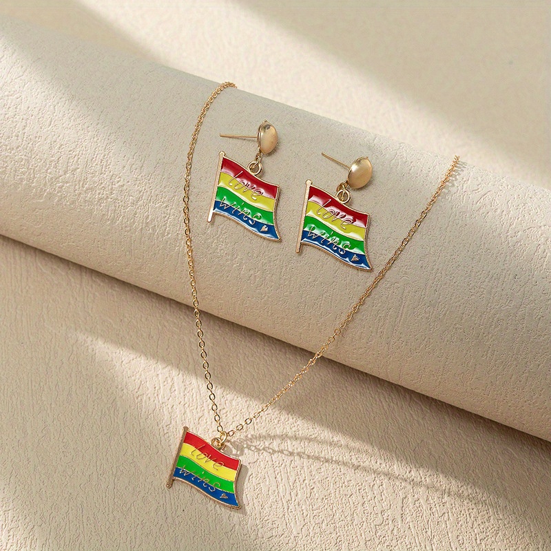 Earrings Plus Necklace Preppy Jewelry Set Rainbow Color Flag - Temu