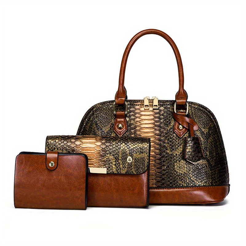 Mini Dome Bag Snakeskin Embossed Polyester Double Handle