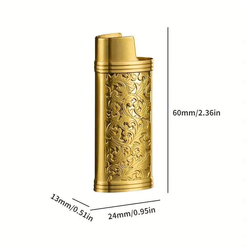 1pc small metal lighter mini small retro lighter case cover holder vintage floral stamped lighter case for full size lighter j5 smoking accessaries details 1