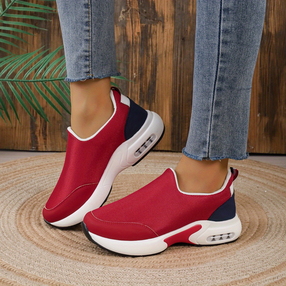 Women's Trendy Colorblock Chunky Sneakers, Slip On Air Cushion Shoes, Lightweight Low Top Shoes - Temu