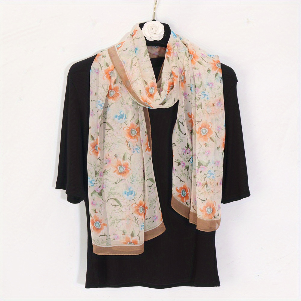 Floral Printed Scarf Lightweight Silk Shawl Sheer Scarf