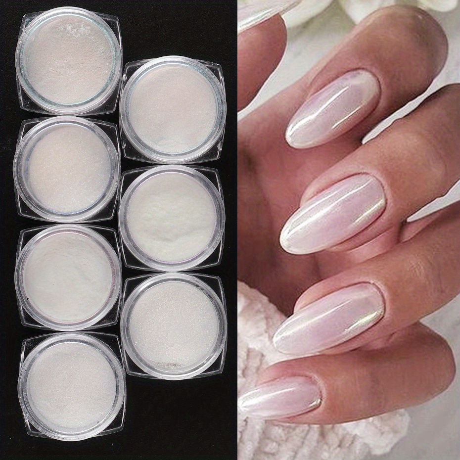 2 Boxes White Pearl Chrome Nail Powder, Mirror Effect Aurora Magic  Pearlescent White Nail Powder Pigment, High Gloss Glitter Nail Art,  Holographic Ice Aurora Dust Nail Powder for Manicure Decorations  Type1-White Pearl