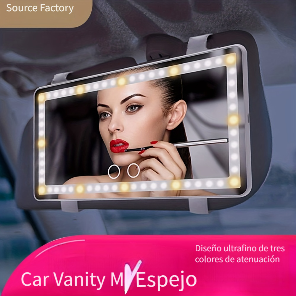 espejo de para carro auto maquillaje tactil recargable luz luces led  interior