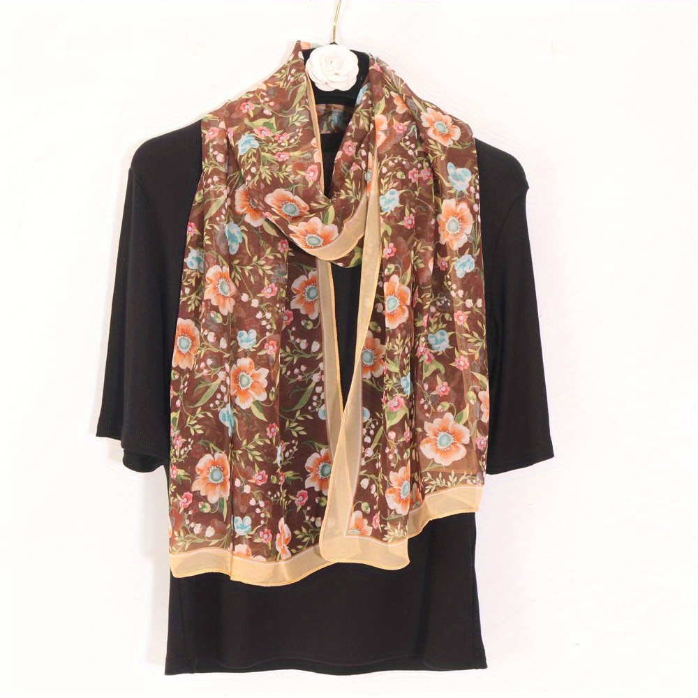 Floral Printed Scarf Lightweight Silk Shawl Sheer Scarf